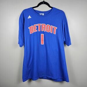 Adidas Detroit Pistons Reggie Jackson #1 NBA Blue Rubberized Graphic Tee XXL 2XL